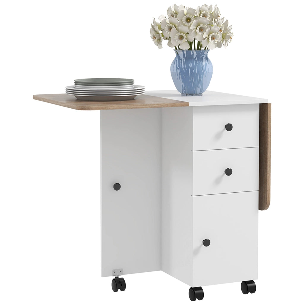 Tavolo da cucina pieghevole con 2 cassetti ¨C zephmum ¨C bianco e rovere 90x90x75