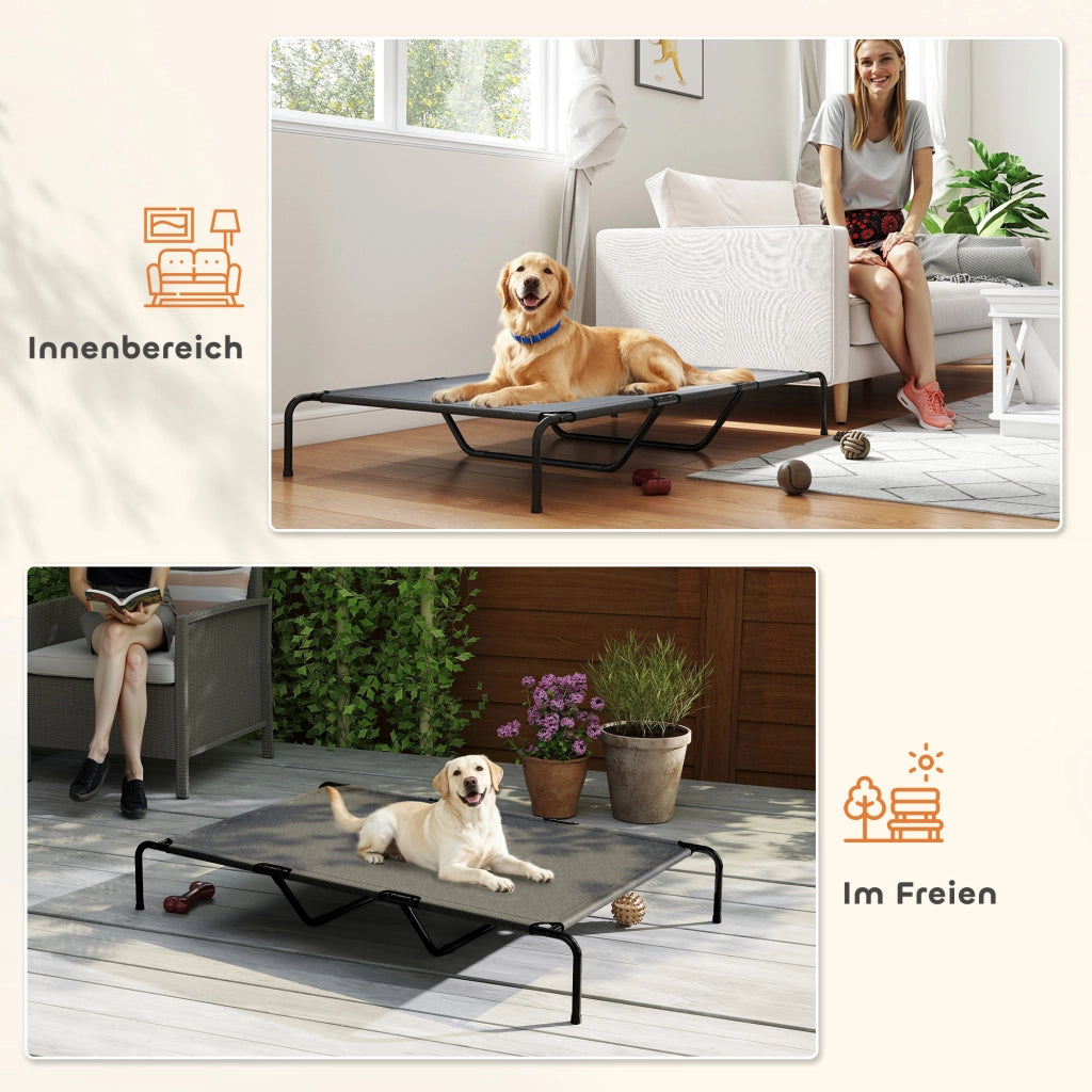 Lettino per Cani da Esterno Rialzato ¨C Xylo ¨C Struttura in Metallo Mesh Lavabile 152x94x23cm Grigio