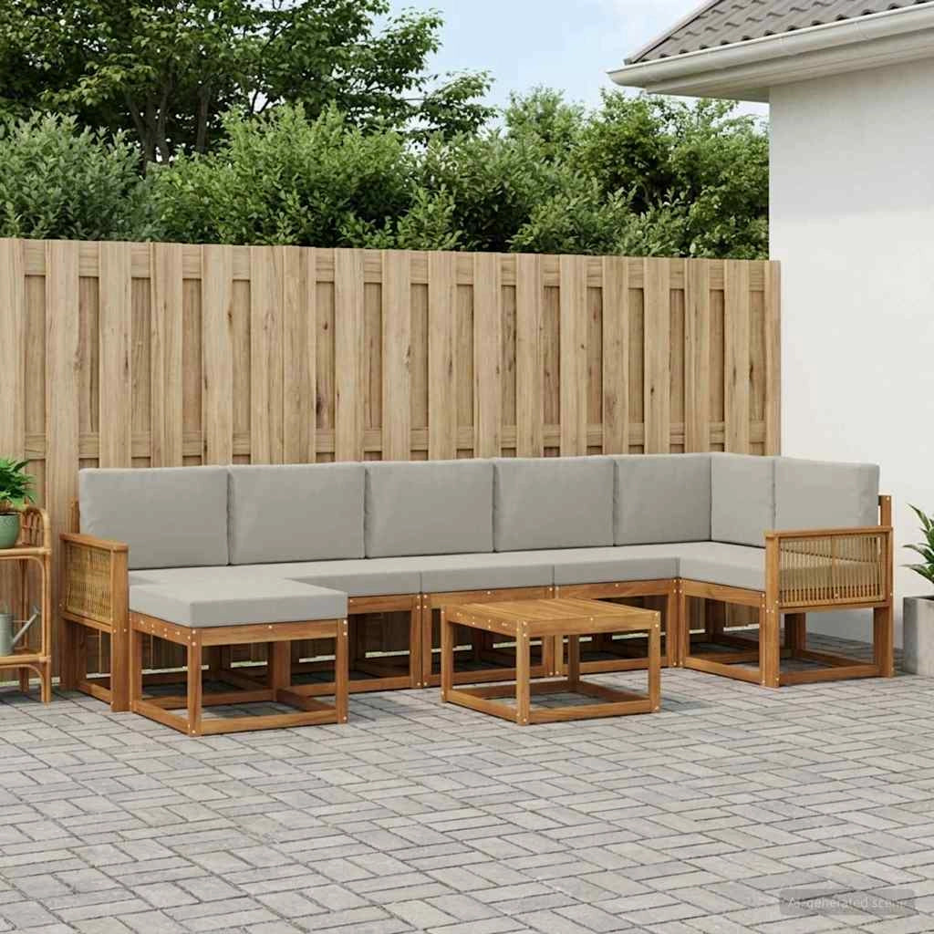 Set di divani da esterno 8 pz Naturale e Grigio Chiaro 3385417