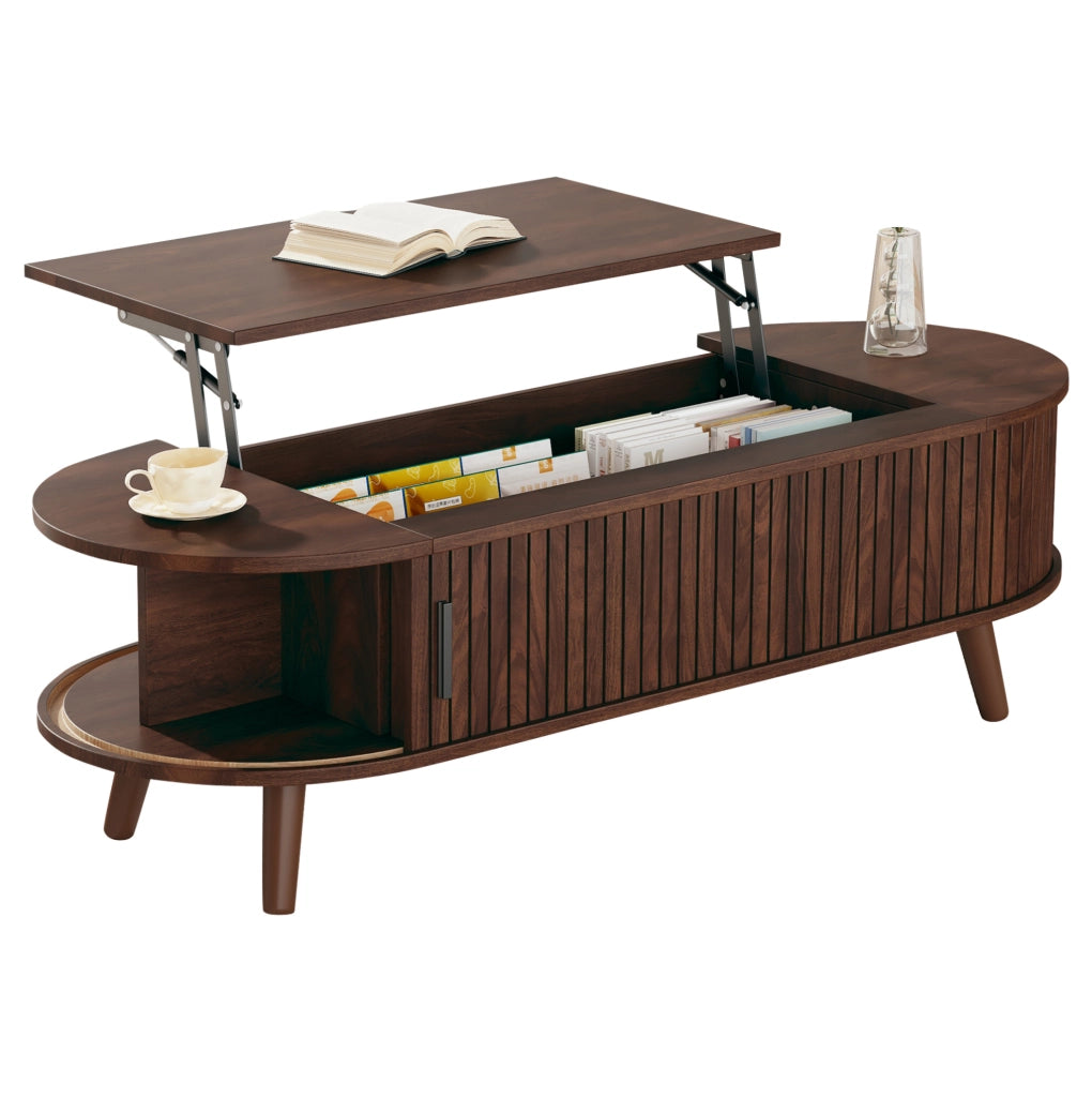 Tavolino da salotto 120x50x39.5 cm regolabile in altezza con vano nascosto in MDF noce