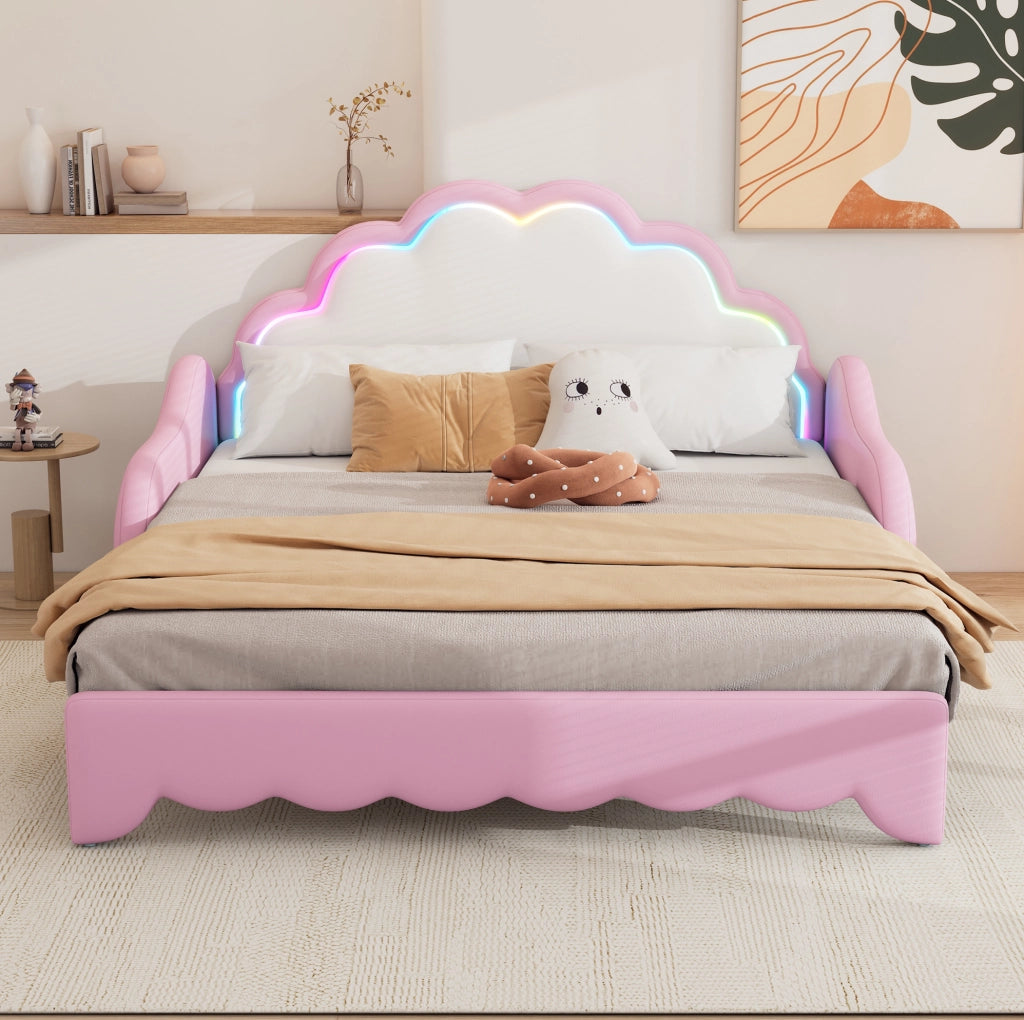 Divano letto 140x200 cm con LED; PU rosa