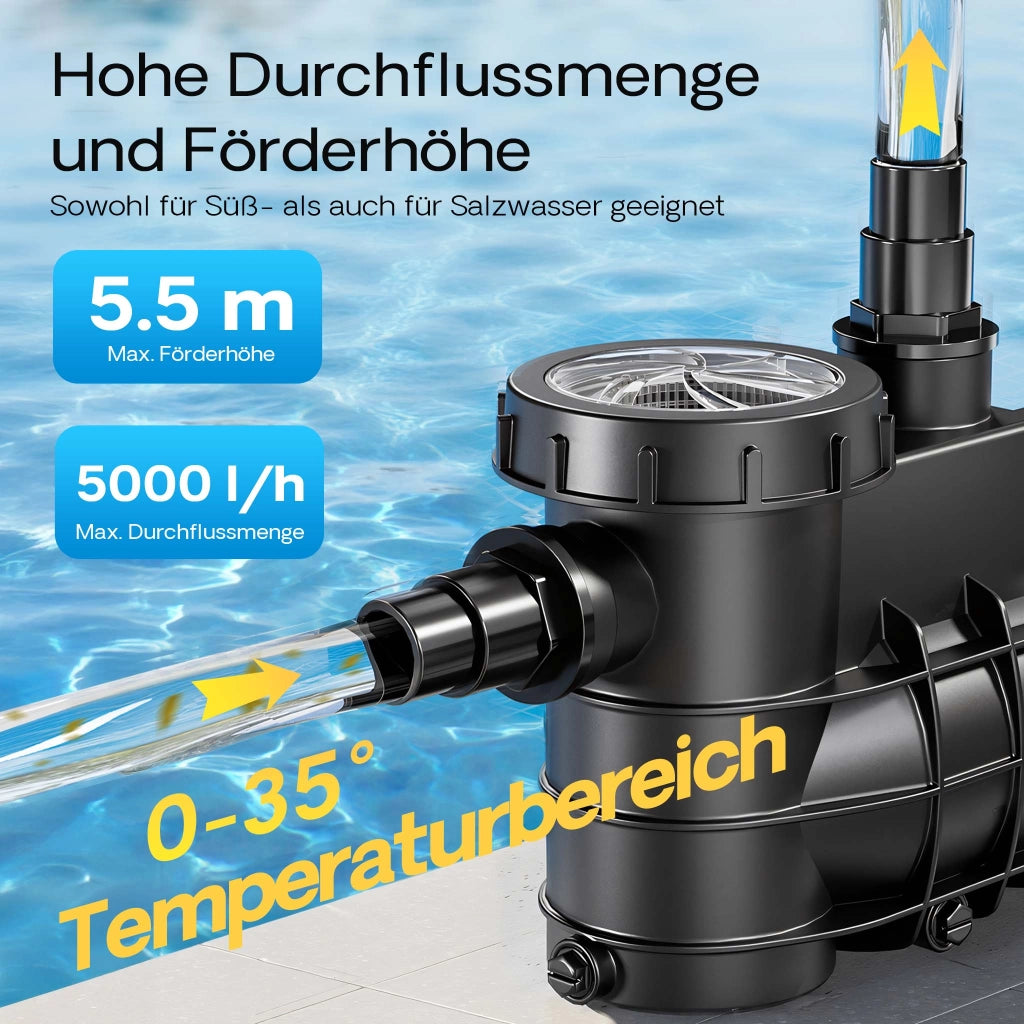 Pompa piscina per ricircolo e filtraggio 5000 L/h 220 W Pompa di circolazione