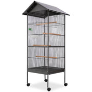 Gabbia per uccelli con tetto in acciaio 66 x 66 x 155 cm nera 02_0041710