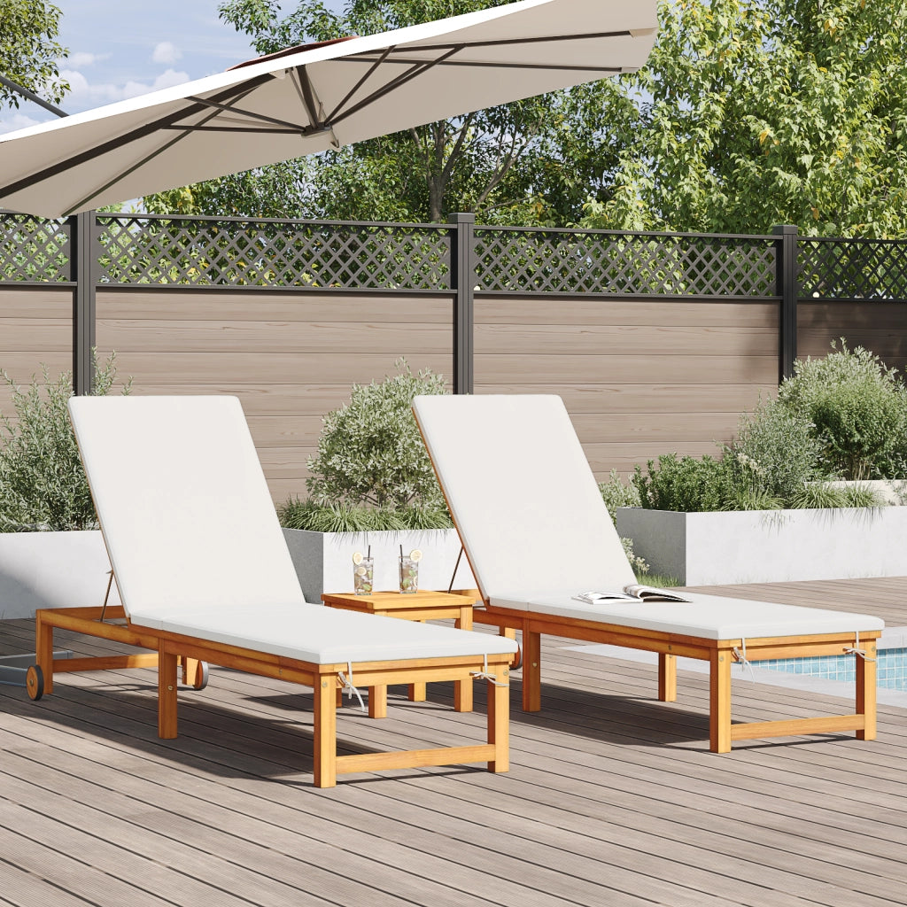 Lettini prendisole 2 pcs con cuscini in legno massello di acacia
