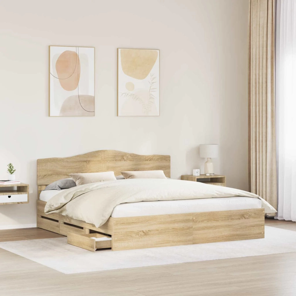 Struttura del letto con cassetto Rovere Sonoma 200 x 200 cm