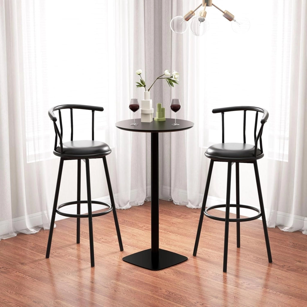 Set di 2 Sgabelli da Bar con Schienale e Poggiapiedi,Sgabelli Cucina, Bar,Soggiorno,Rotondi, 55 X56x101,5 cm, Nero Pelle (con poggiapiedi e schienale)