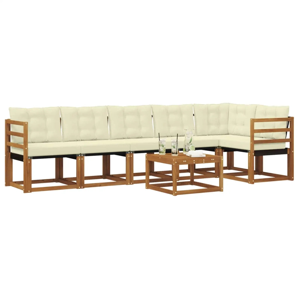 Set di divani da esterno con cuscino 7 pcs Naturale e Crema