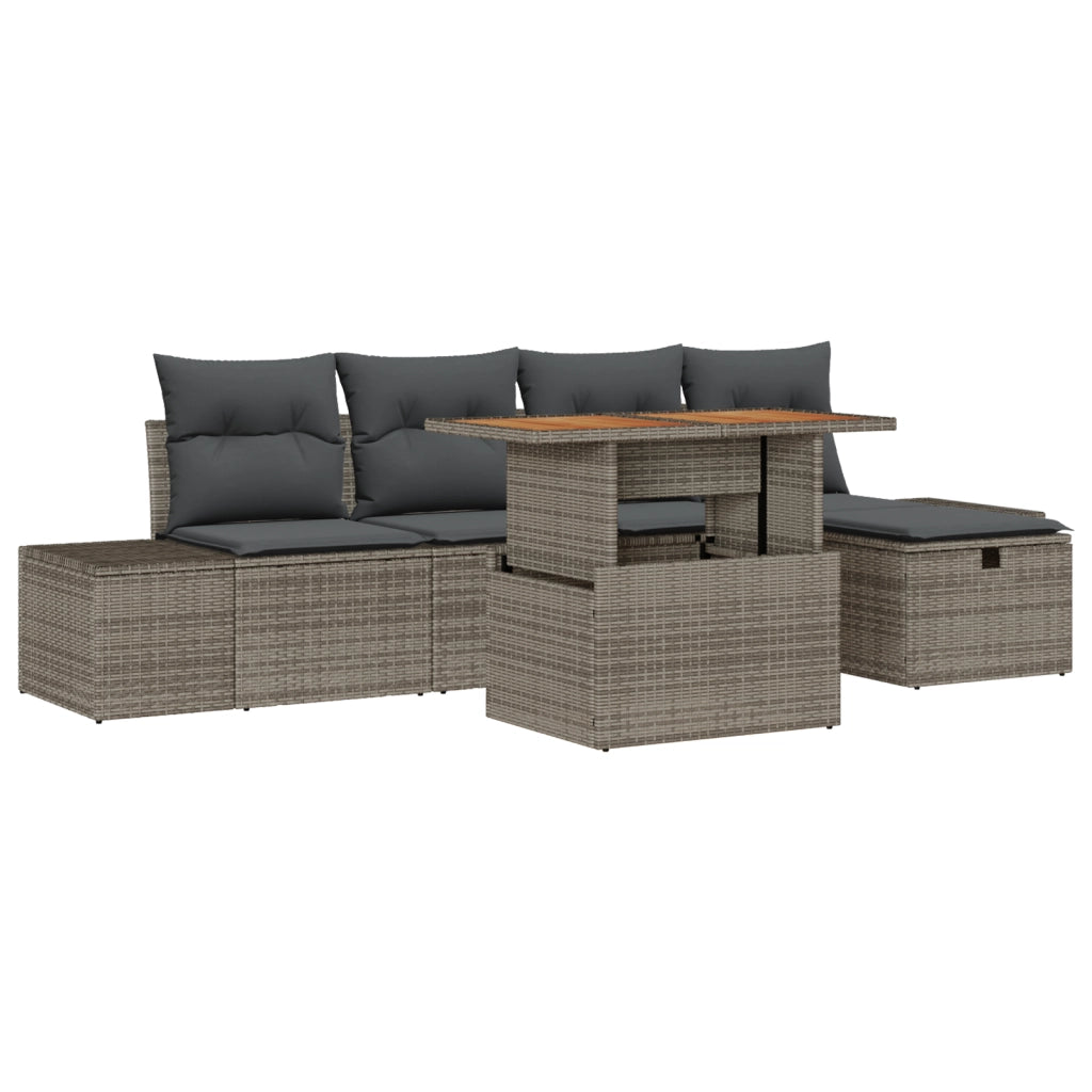 Set SofÃ  Giardino 6 Pezzi con Cuscini Grigio Rattan Polietilene