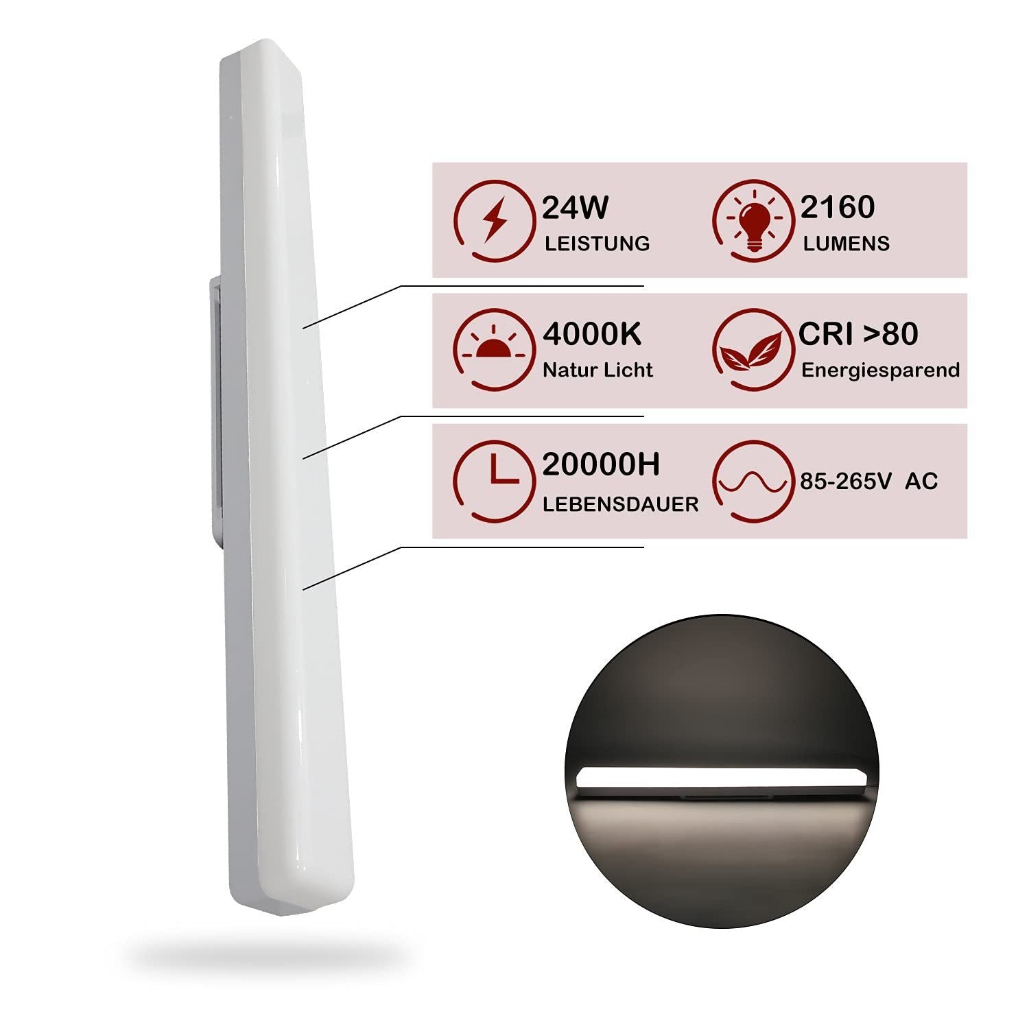 ZMH Lampada da soffitto plafoniera LED 60 cm luce bianca moderna protezione occhi per soggiorno corridoio camera letto
