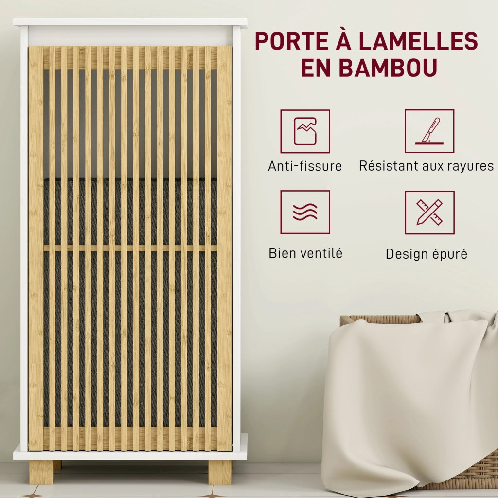 Mobile bagno con cesto portabiancheria ¨C Xylo ¨C Bamb¨´ naturale e bianco