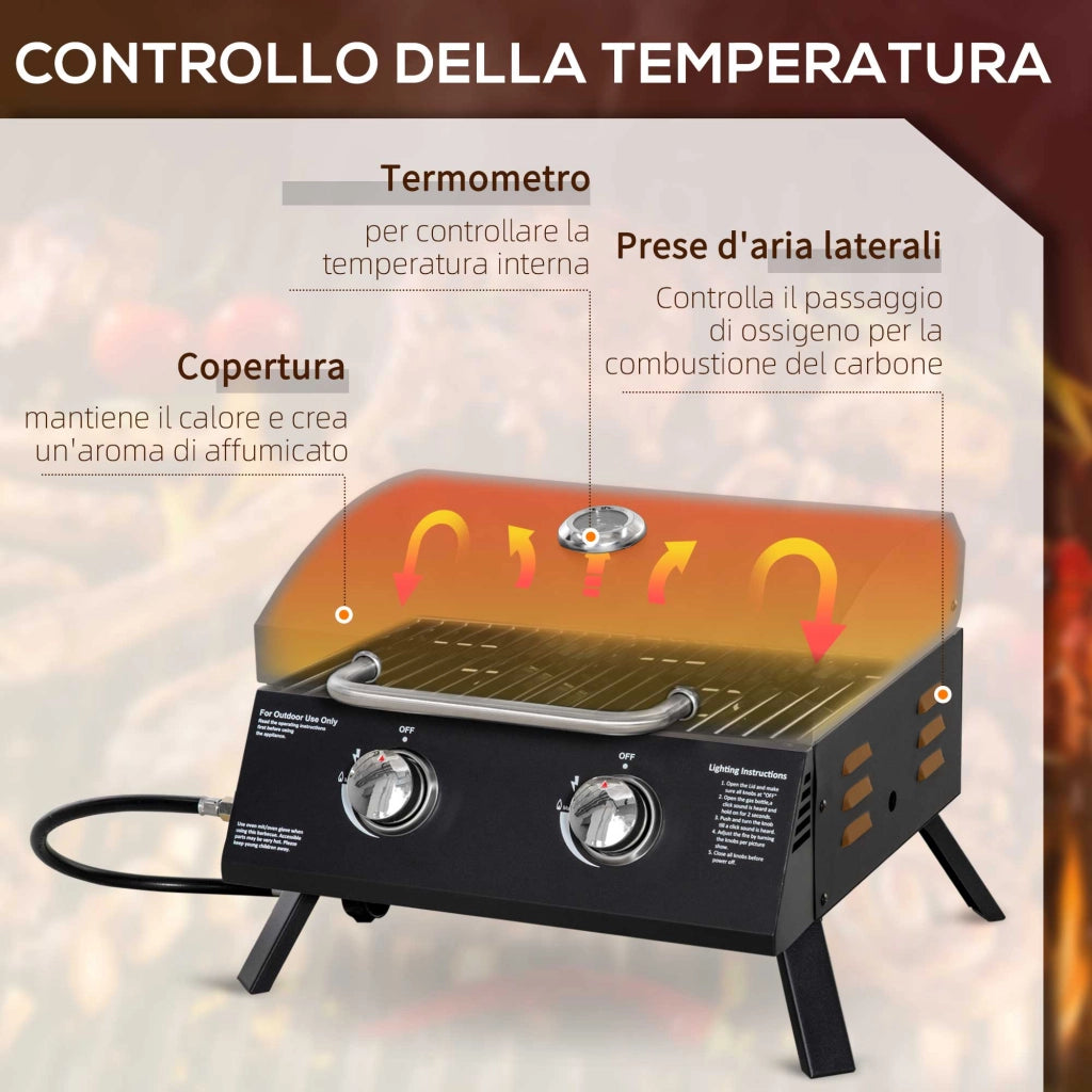 Barbecue a Gas Pieghevole con Coperchio e Termometro ¨C zephmum ¨C Nero Acciaio 55x46.5x41 cm