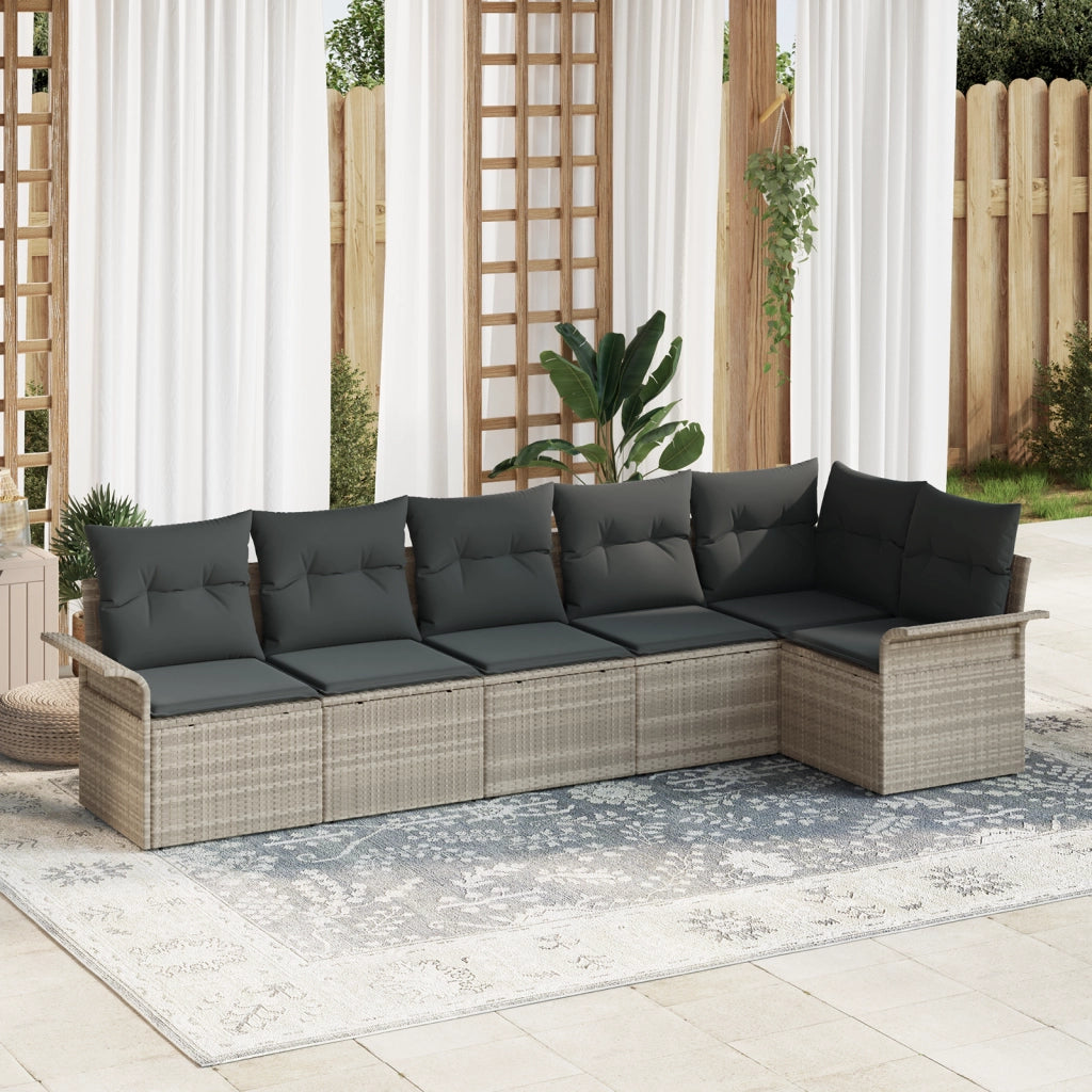 Set Divano da Giardino 6 Pezzi con Cuscini Grigio Chiaro Polyrattan