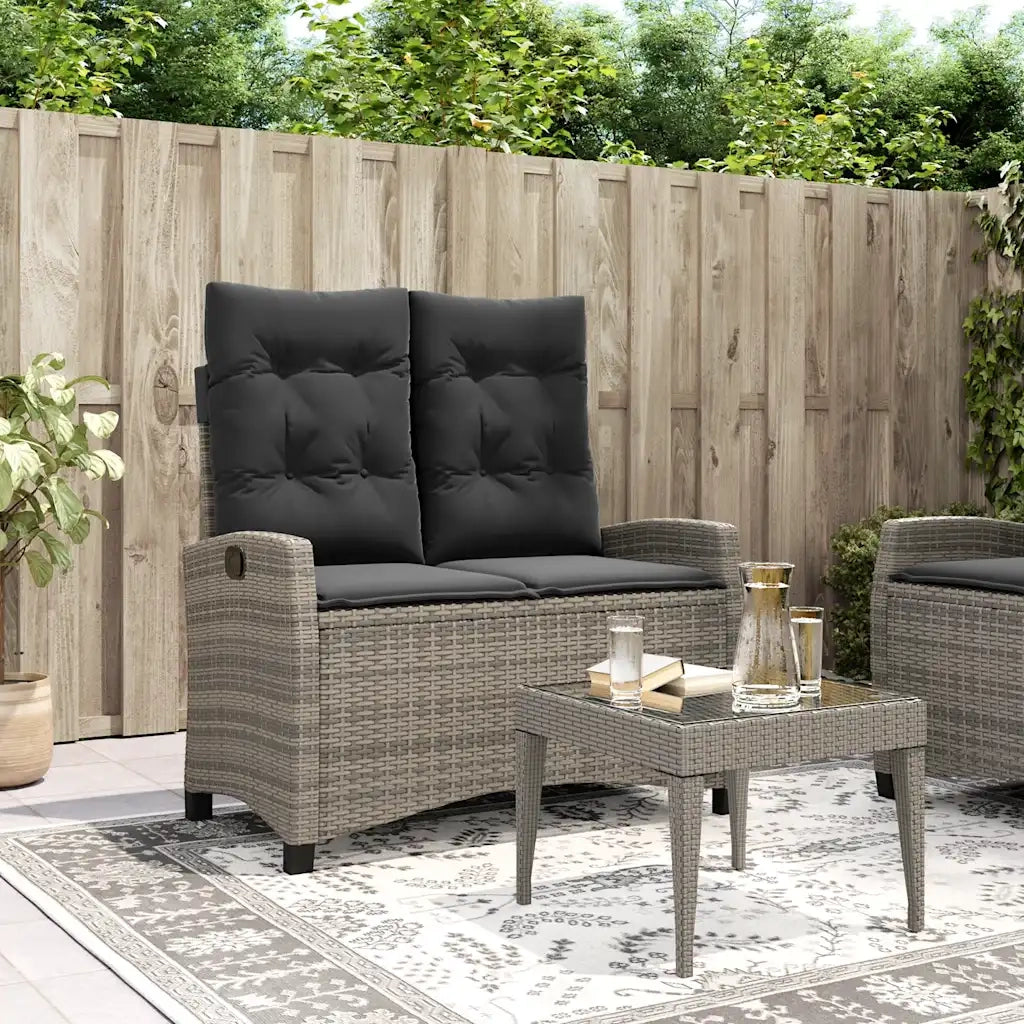 Panca Reclinabile da Giardino con Cuscini-Sgabello-Sedia da esterno Grigia in Polyrattan 490294