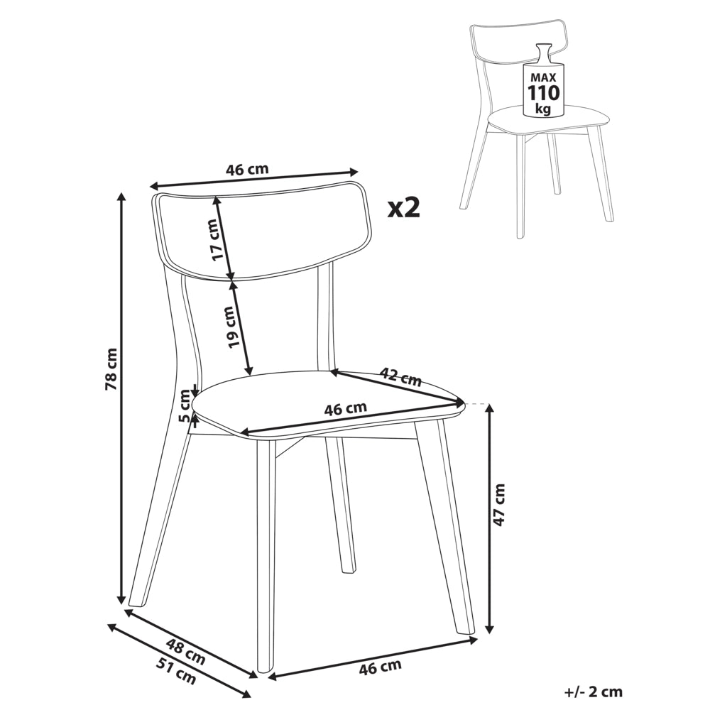 Set di 2 sedie da pranzo in tessuto beige e struttura in legno massiccio marrone retrò senza braccioli con seduta
