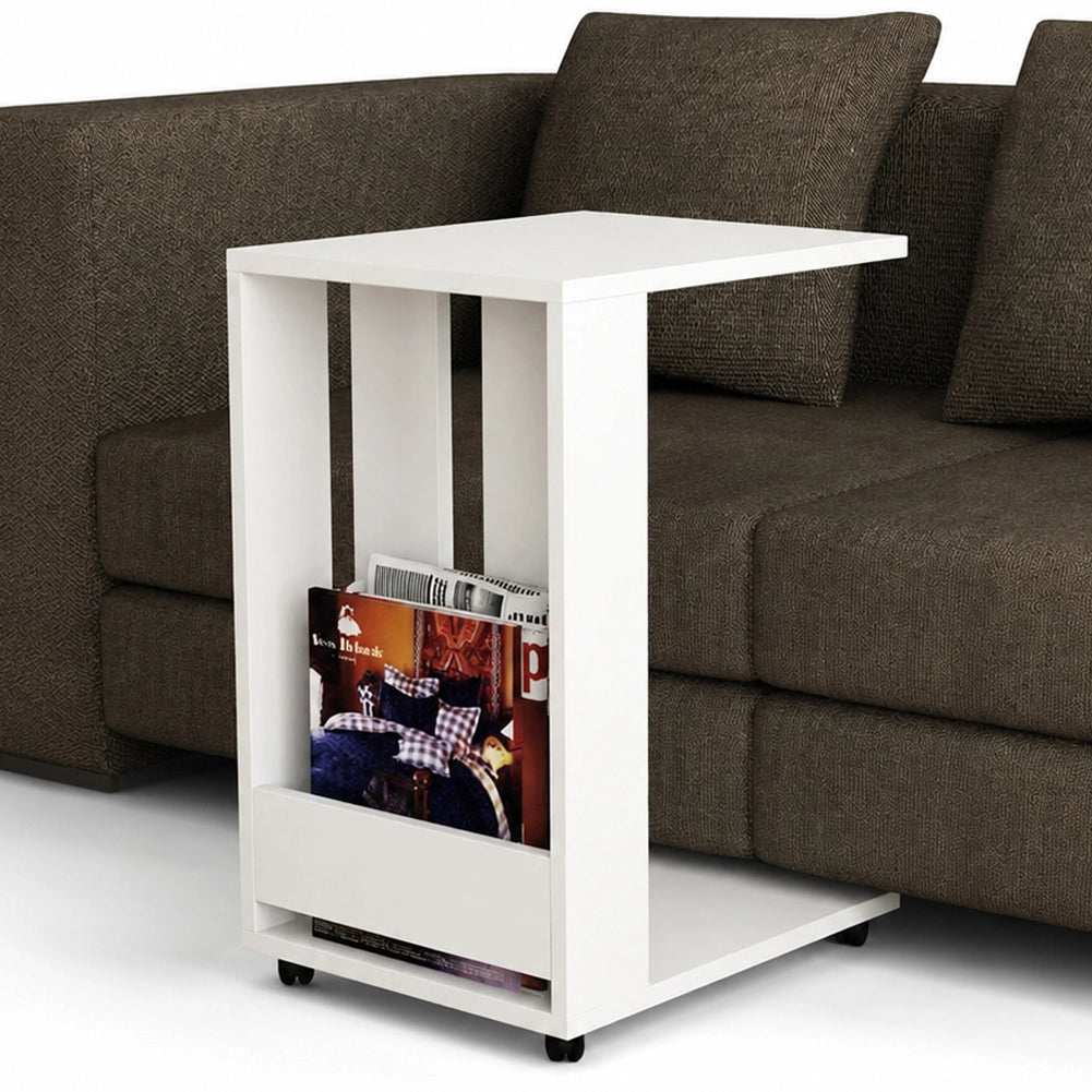 Tavolino Ausiliario con Ruote Design Moderno Mobile Letto Divano Colore Bianco