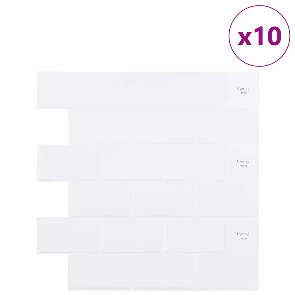Piastrella subway 10 pcs Bianco 30 x 30 cm Poliuretano e PET