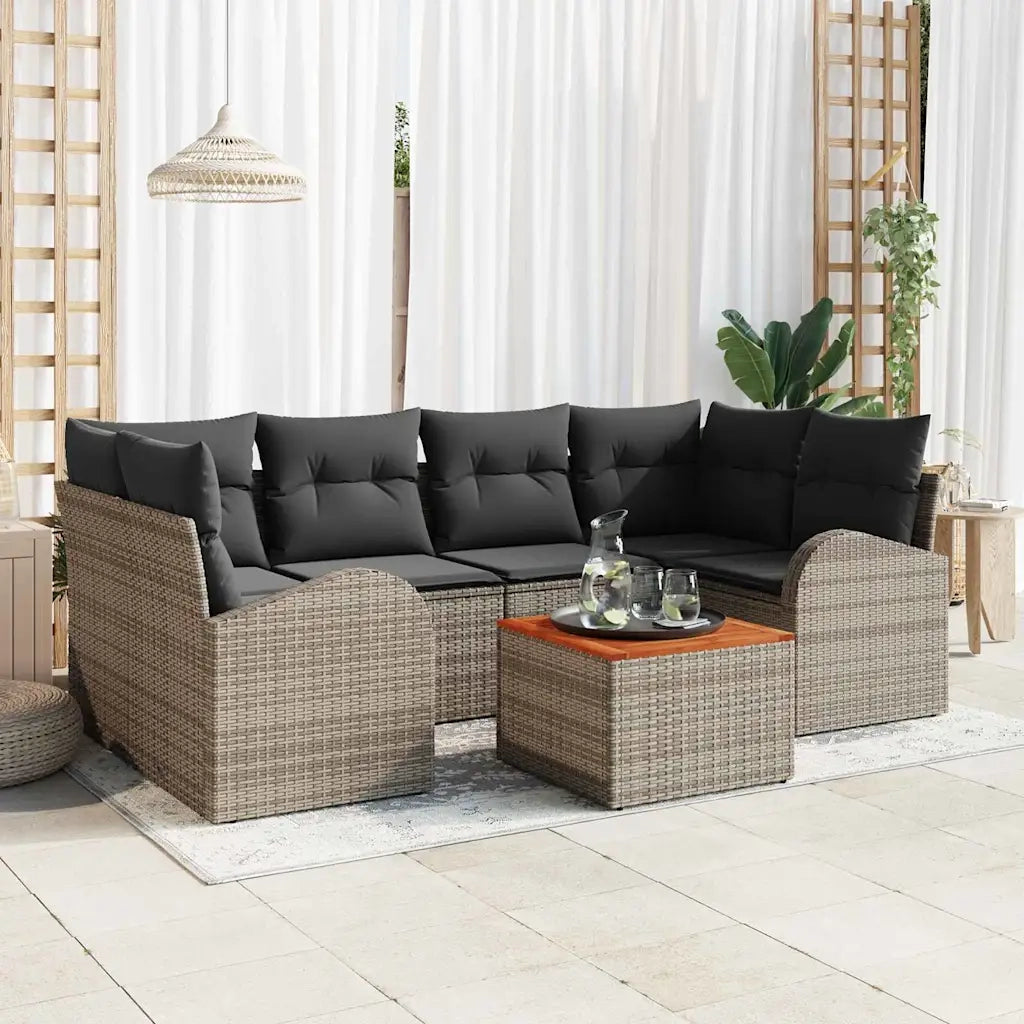 Set Divano da Giardino 7 pcs Grigio polyrattan