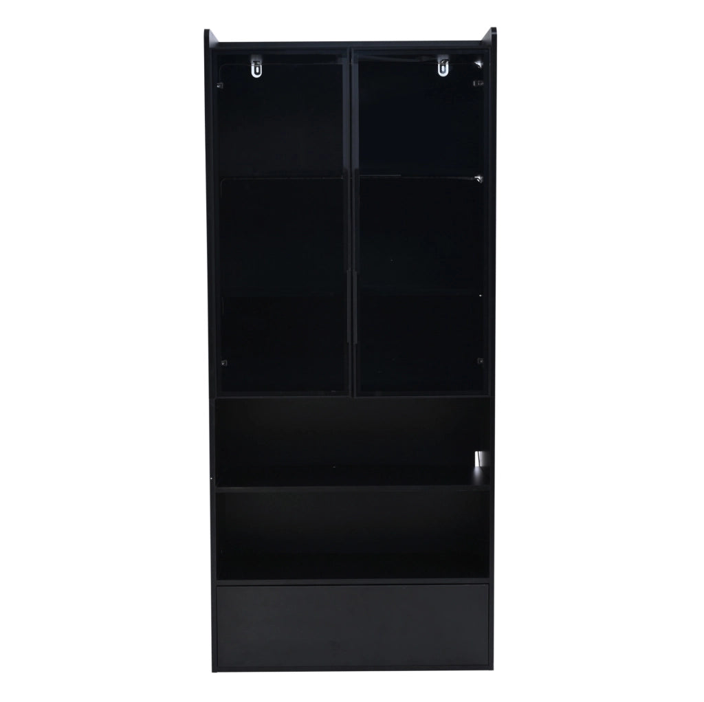 Vetrina alta con 1 cassetto e LED 80x34x180 cm in MDF e vetro nera