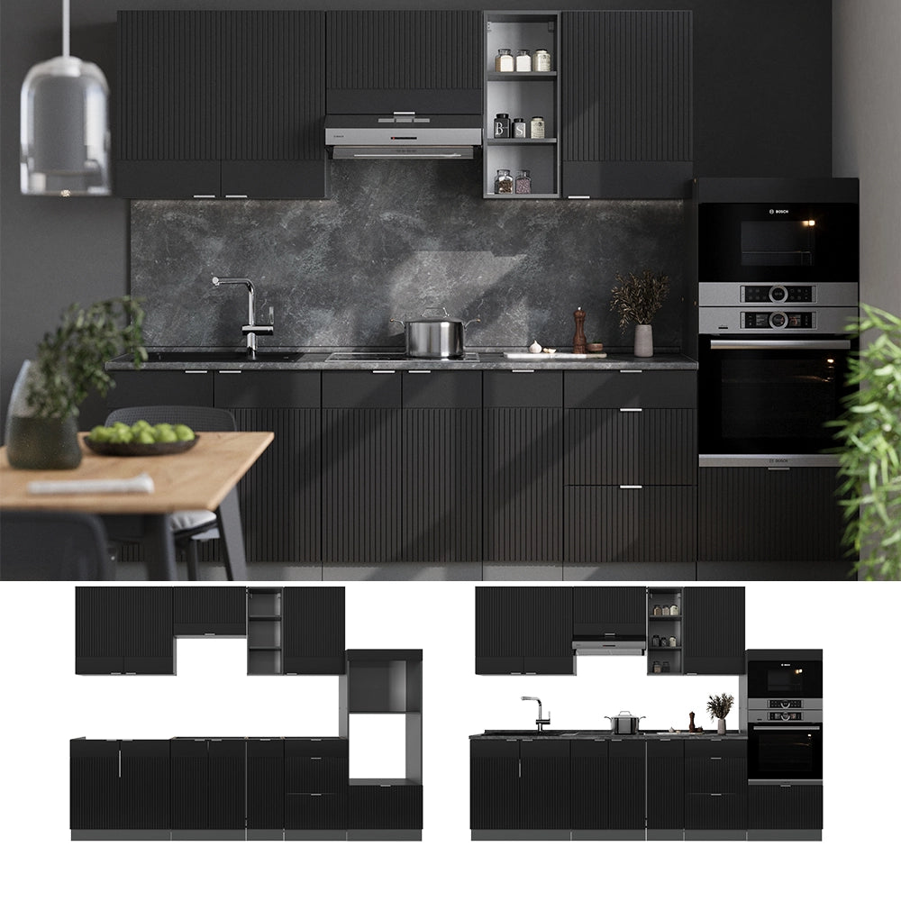 Cucina componibile Fame-Line Nero rigato/Antracite 280 cm, PL Marmo Vicco