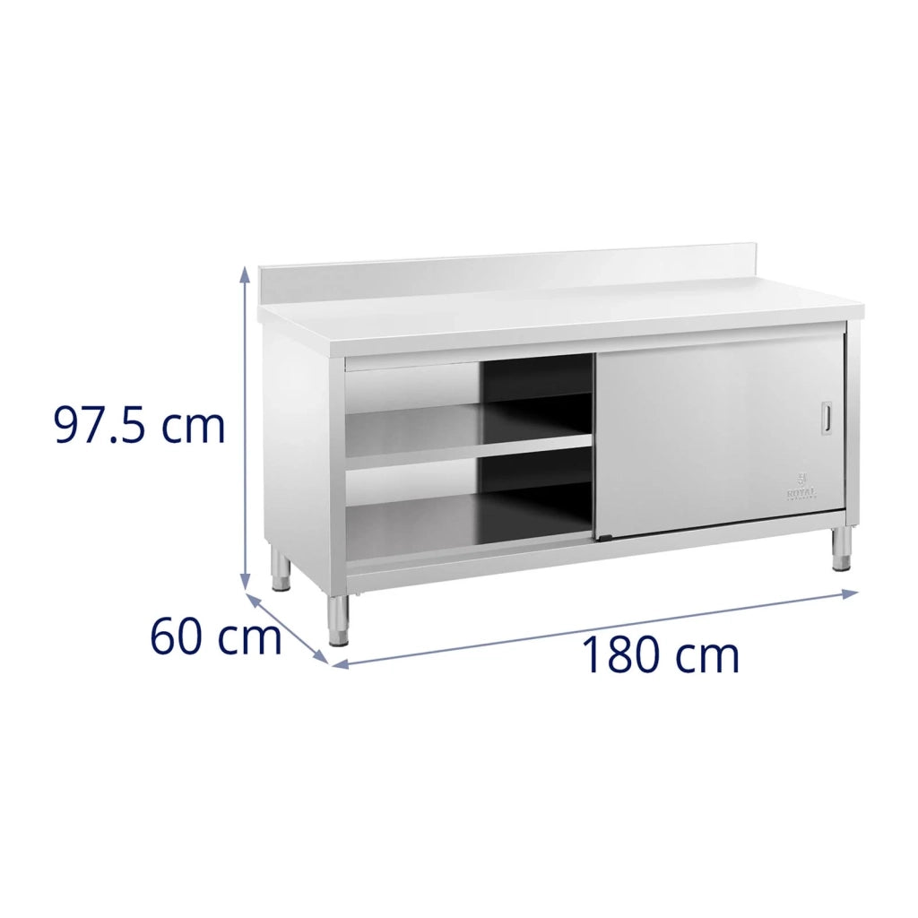 Base in acciaio inox piano di lavoro per cucina ante scorrevoli con alzatina 180 x 60 cm portata 600 kg 14_0005095