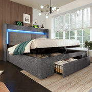 Letto imbottito 180x200 cm con contenitore idraulico, testiera con USB/USB-C, LED, grigio