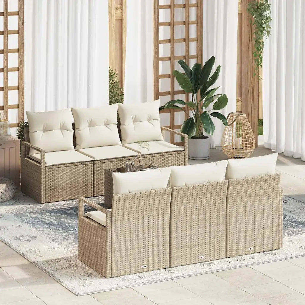 Set Divano da Giardino 7 pcs Beige e Crema polyrattan