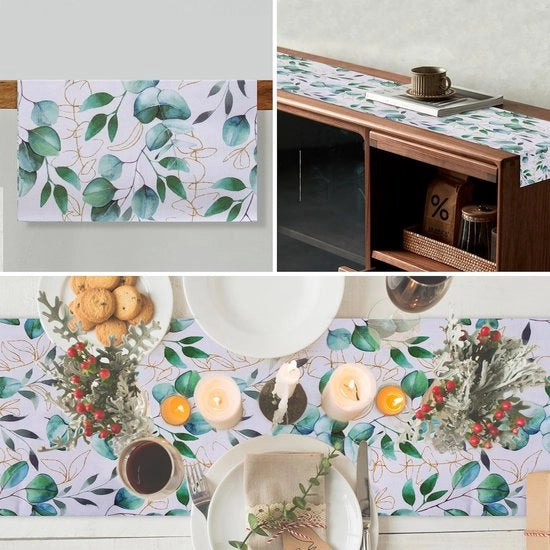 Tappeto verde eucalipto, decorazione per tavolo, foglia d'oro, stile moderno, nastro per tavolo, cucina, decorazione per tavolo da pranzo, per matrimonio, compleanno, esterno - 40 x 145 cm
