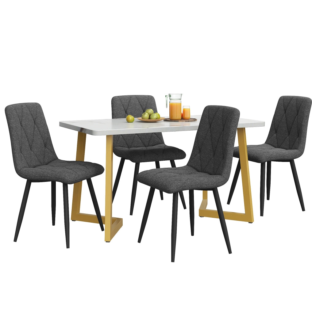 Set da pranzo 117x68x75 cm con 4 sedie in MDF; metallo e tessuto di lino grigio