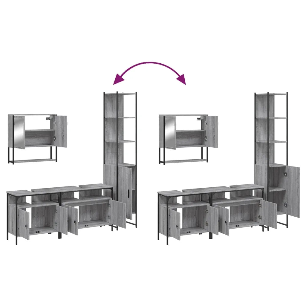 Set Mobili da Bagno | Armadio da bagno 4 pz Grigio Sonoma in Legno Multistrato