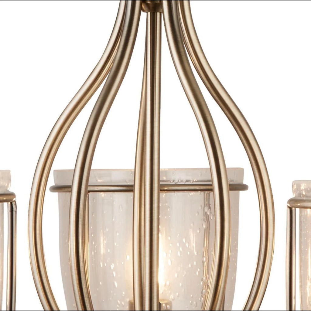 Lampadario Contemporaneo Silhouette Acciaio Ottone Vetro 5 Luci E14