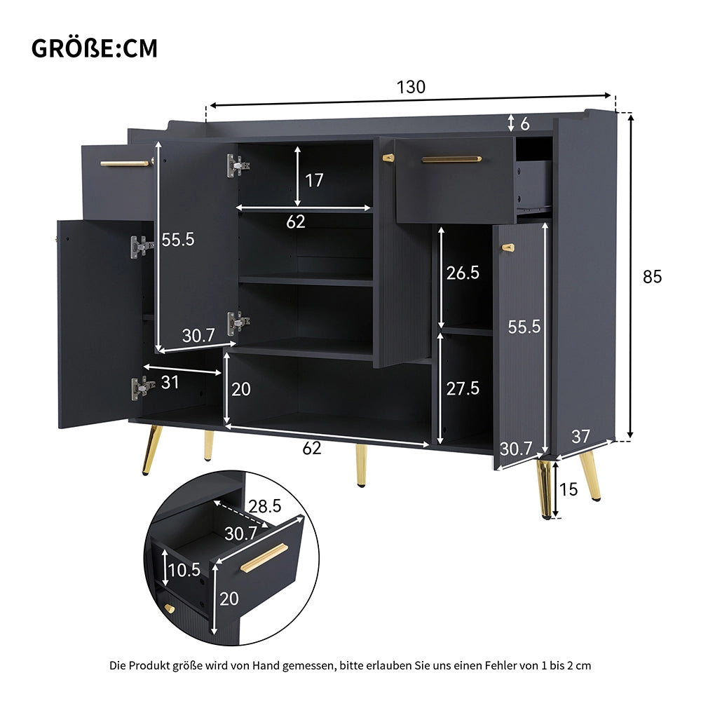 Armoire ?? chaussures - Xylo - L130/l37/H100 - Noir - 2 tiroirs 4 portes
