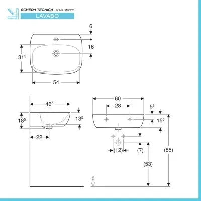 Lavabo sospeso 60 cm Geberit bianco lucido monoforo  Fantasia