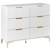 Cassettiera bianco MDF 6 Cassetti Gambe in Metallo Maniglie Fronti Scanalati Design Moderno Camera da Letto Soggiorno