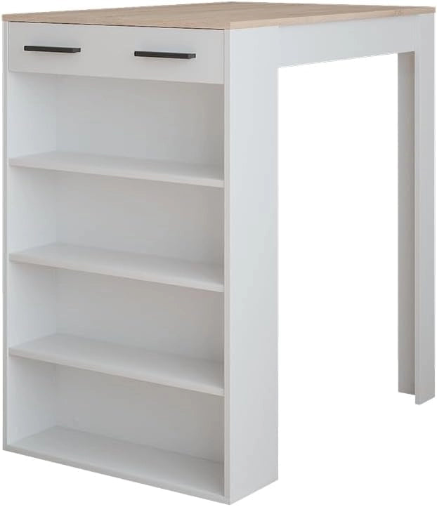 Tavolo da bar Repose, Bianco/Sonoma, 67 x 100 cm, per l'utilizzo come tavolo alto con ripiani regolabili
