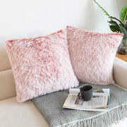 Set di cuscini per casa da 2, con cuscino di pelliccia sintetica, cuscino decorativo, cuscino di peluche, cuscino morbido per divano, 45 x 45 cm, ombra rosa