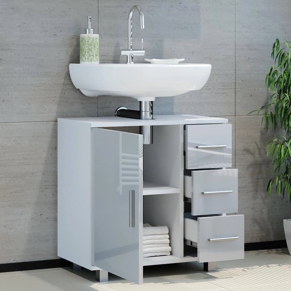 Mobile sottolavabo per bagno Ilias, Bianco lucido, 60 x 60.8 cm, con intaglio per sifone per l'installazione su lavabo