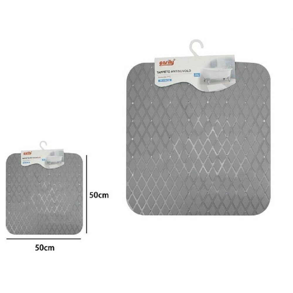 Trade Shop - Tappeto Tappetino In Pvc Antiscivolo Per Vasca Bagno Doccia 50x50cm 79731 Grigio -
