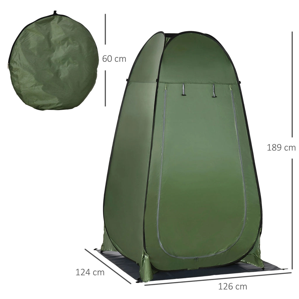 Tenda da Doccia Pop Up Impermeabile 126x124x189 cm con Porta a Cerniera Verde Scuro