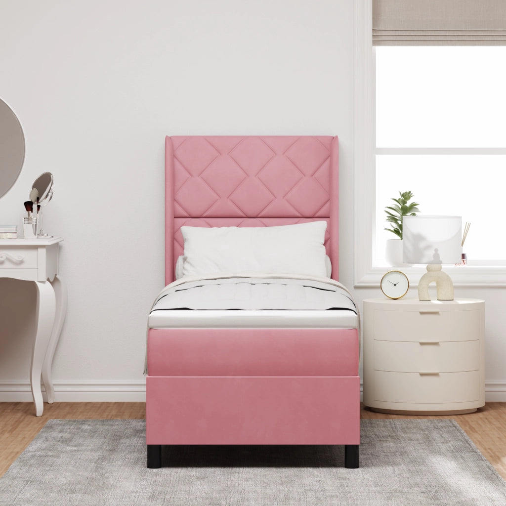 Letto Box Spring con Materasso e LED Rosa 80x200 cm Velluto