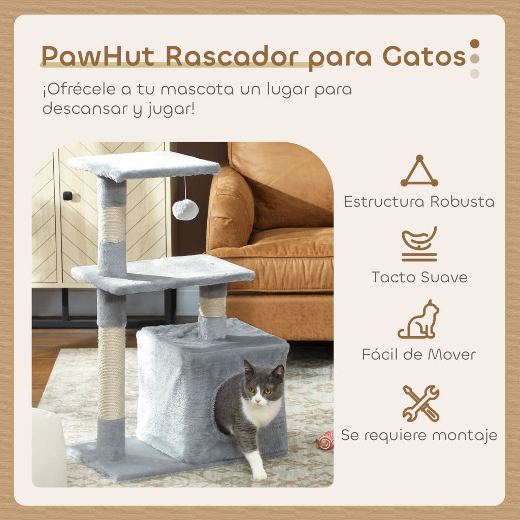 Tiragraffi per Gatti ¨C Xylo ¨C 81,5 cm con Piattaforme e Grotta Grigio