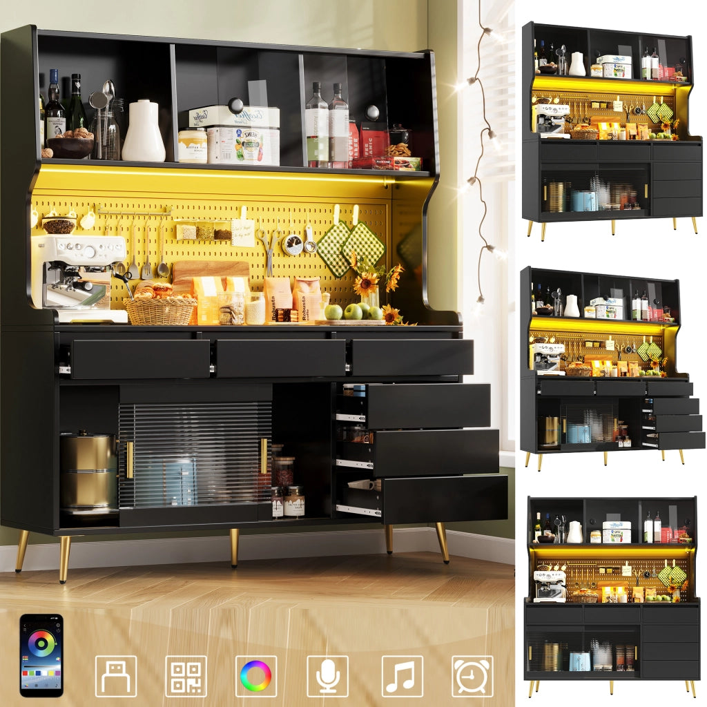 Credenza alta nera 145x39x171 cm con LED controllabili tramite app