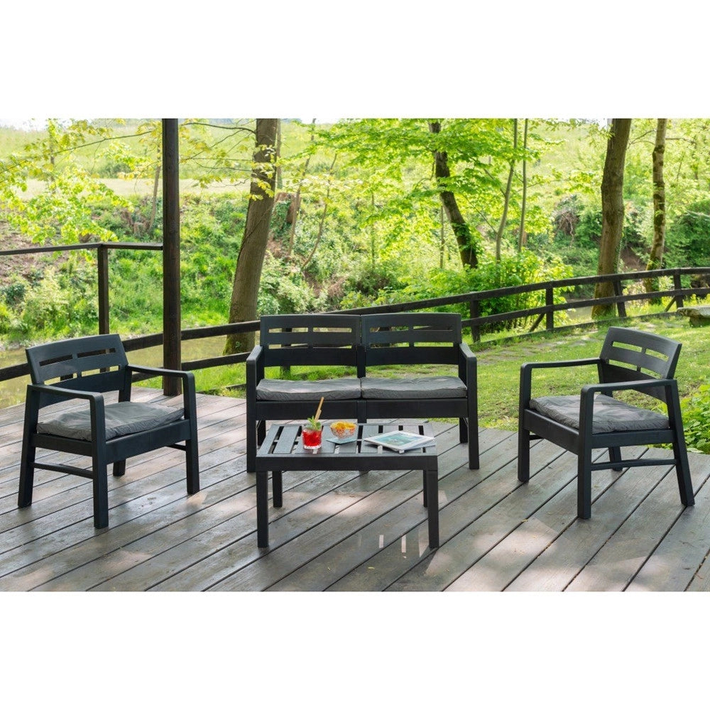 Trade Shop - Set Salotto Da Esterno Arredo Giardino Java Con Tavolino 2 Poltrone Divano Con Cuscini - Antracite
