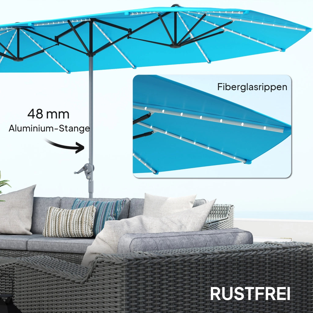 Ombrellone doppio con luci solari ¨C zephmum ¨C Blu, Poliestere, Alluminio
