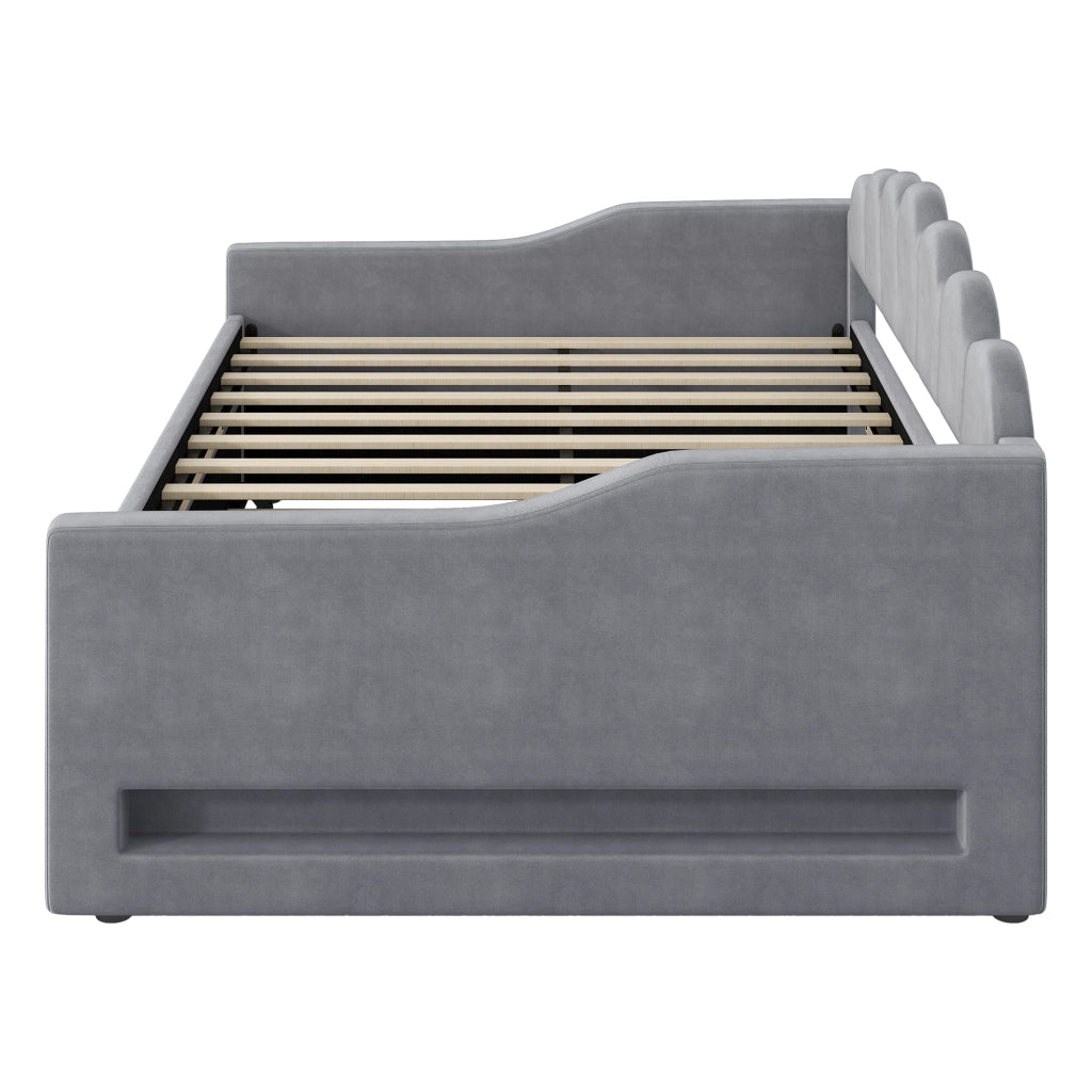 Letto a Divanetto 140 x 200 cm con Letto Estraibile e LED Regolabile - Grigio