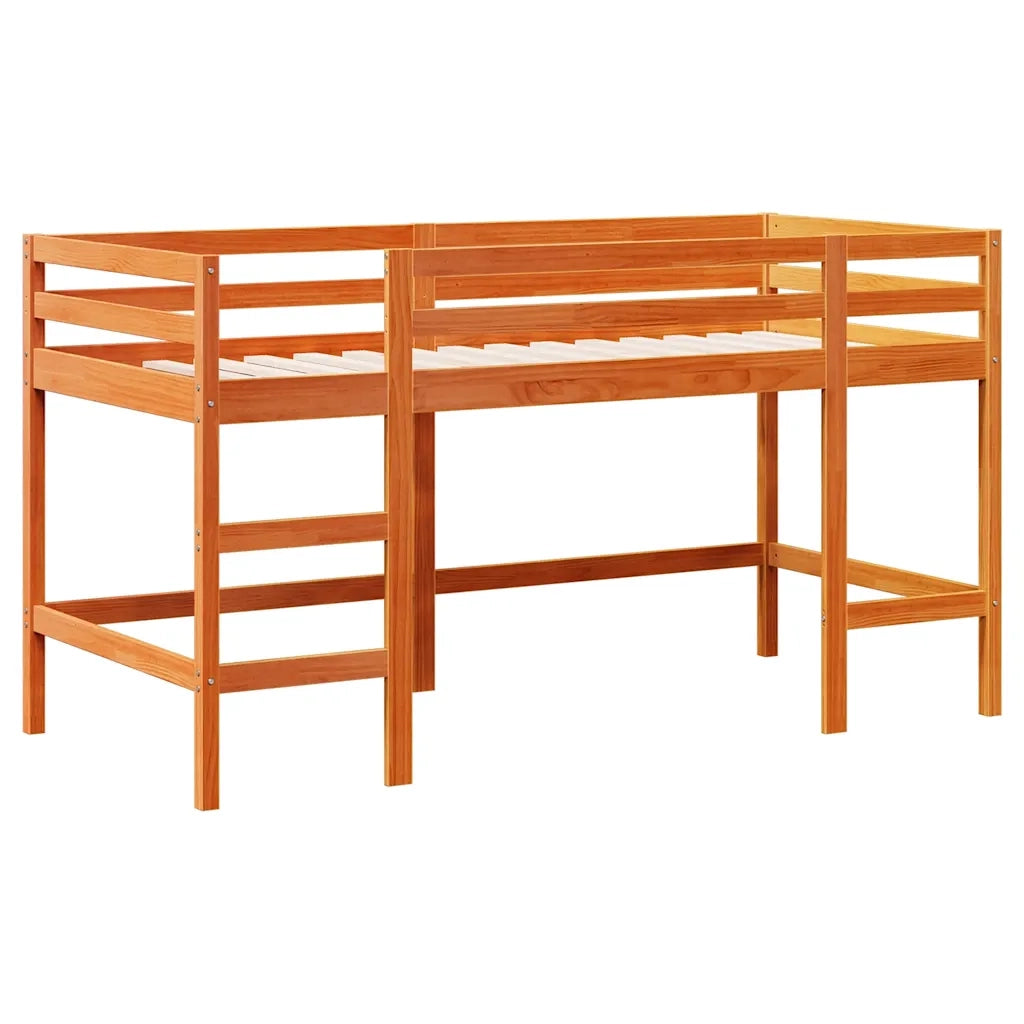 Letto Soppalco con Scala Bambini | Letto Infantile | Lettino Marrone 80x200cm Massello Pino