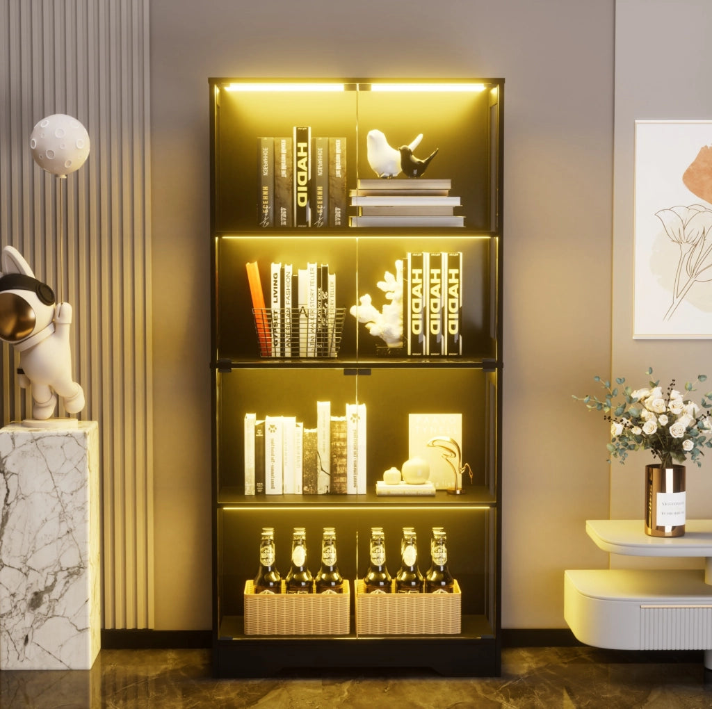 Vetrina in vetro con LED a 3 colori; sensore di movimento; 80x35x165 cm; nero