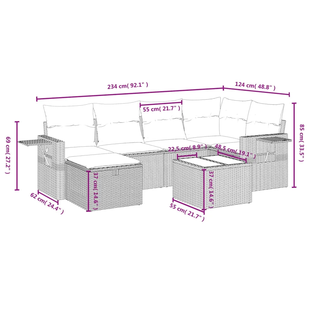 Set Divani da Giardino 7pz con Cuscini Grigio Chiaro Polyrattan 3263808