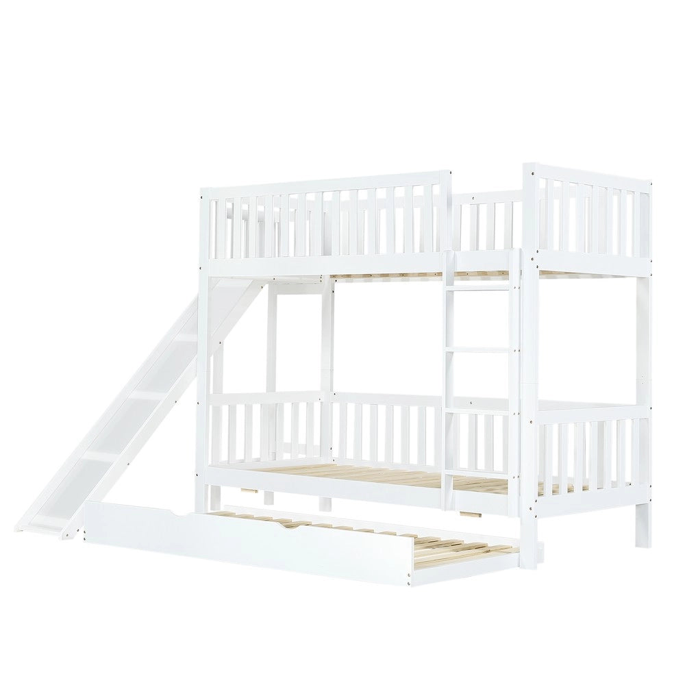 Letto a Castello con Letto Estraibile, Scivolo e Scala, Pino e MDF ¨C Xylo ¨C Bianco 90x200cm