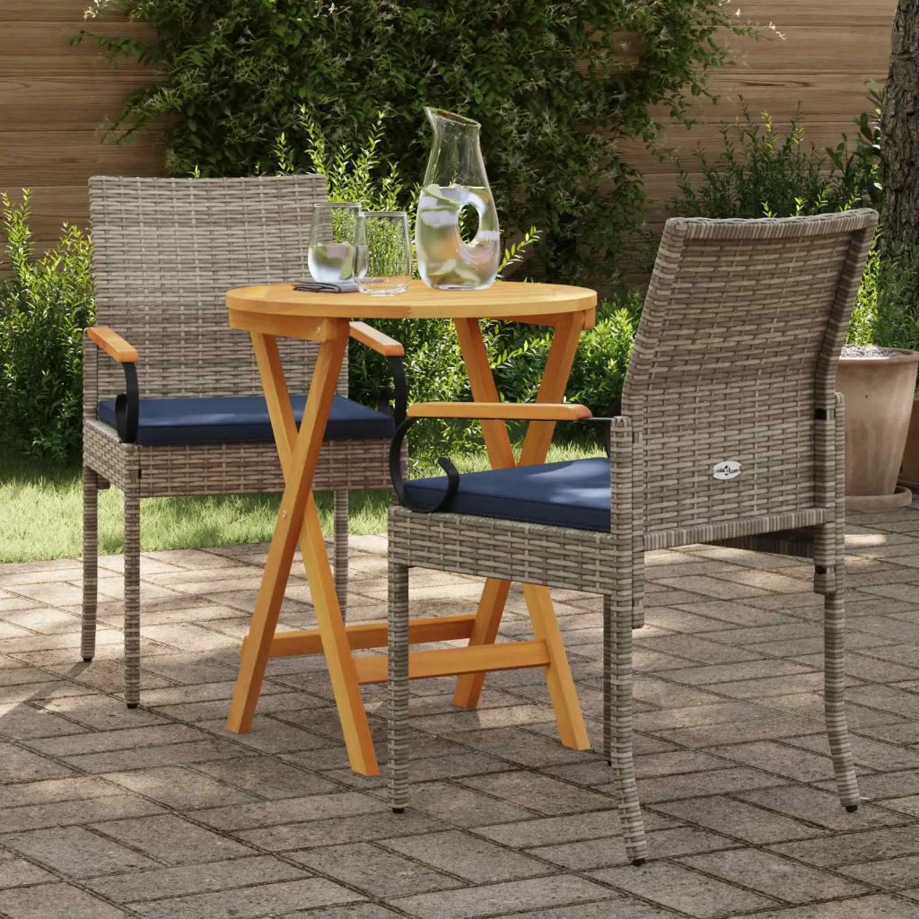Sedie da giardino 2 pcs Grigio e Blu Navy Polyrattan e acacia