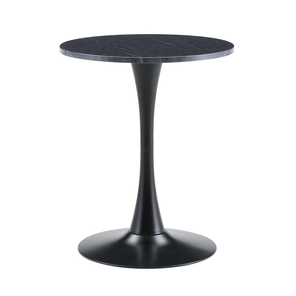 Tavolino Rotondo da Salotto ¨C MINIMAL ¨C MDF Effetto Marmo Nero, 60cm